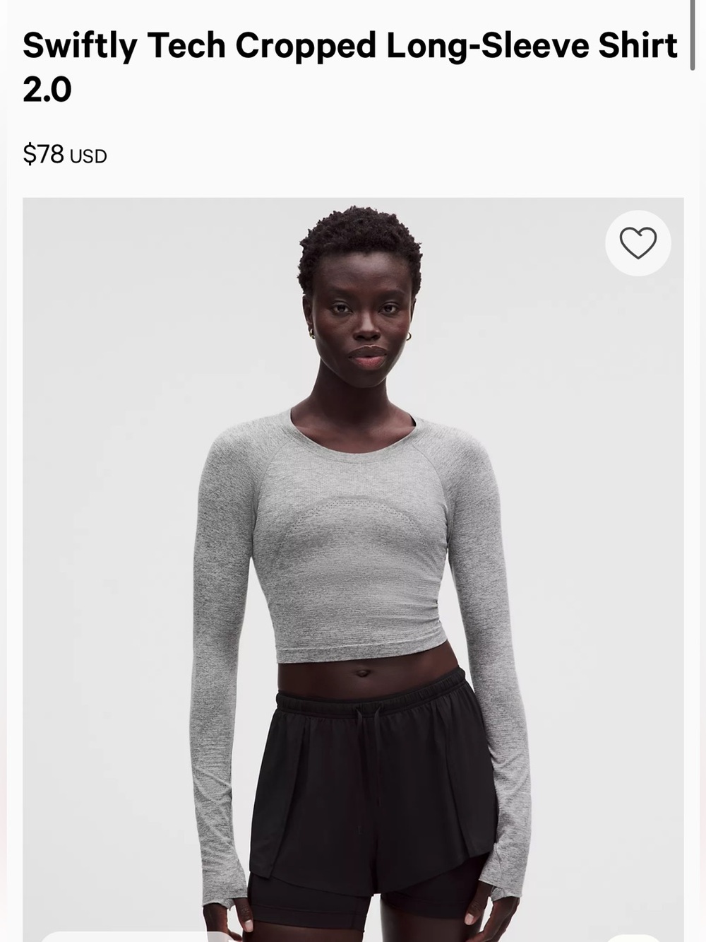 lululemon athletica Swiftly Tech Cropped Long-Sleeve Top — Light Gray